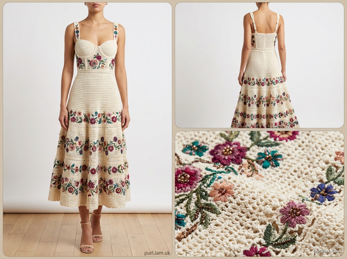 Patbo Inspired Crochet Embroidered Midi Dress