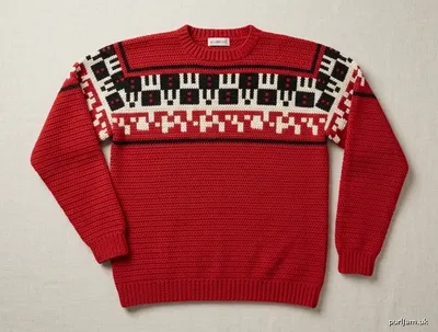 Stitch chart guide image for Men’s Red Pullover with Black & White Shoulder Pattern