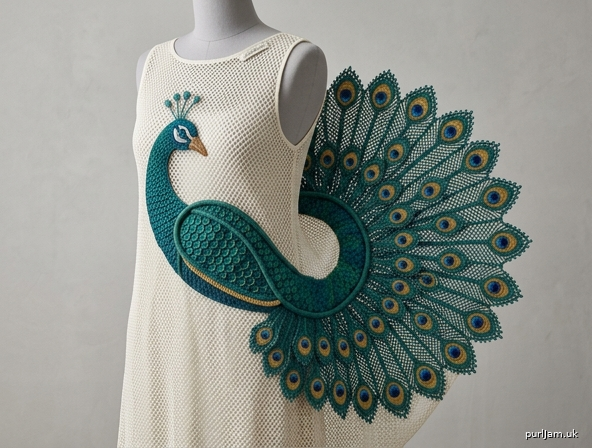 Elongated Irish Crochet Peacock Shift Dress