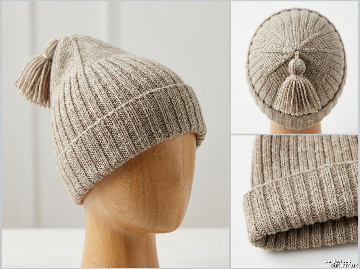 Pointed Ribbed Beanie With Tassel