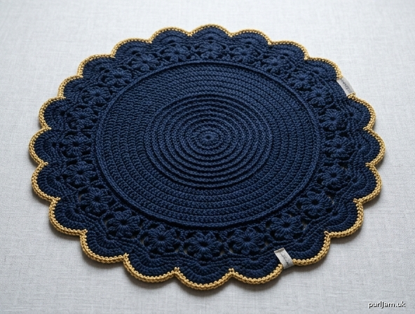 Navy Gold Scalloped Round Placemat