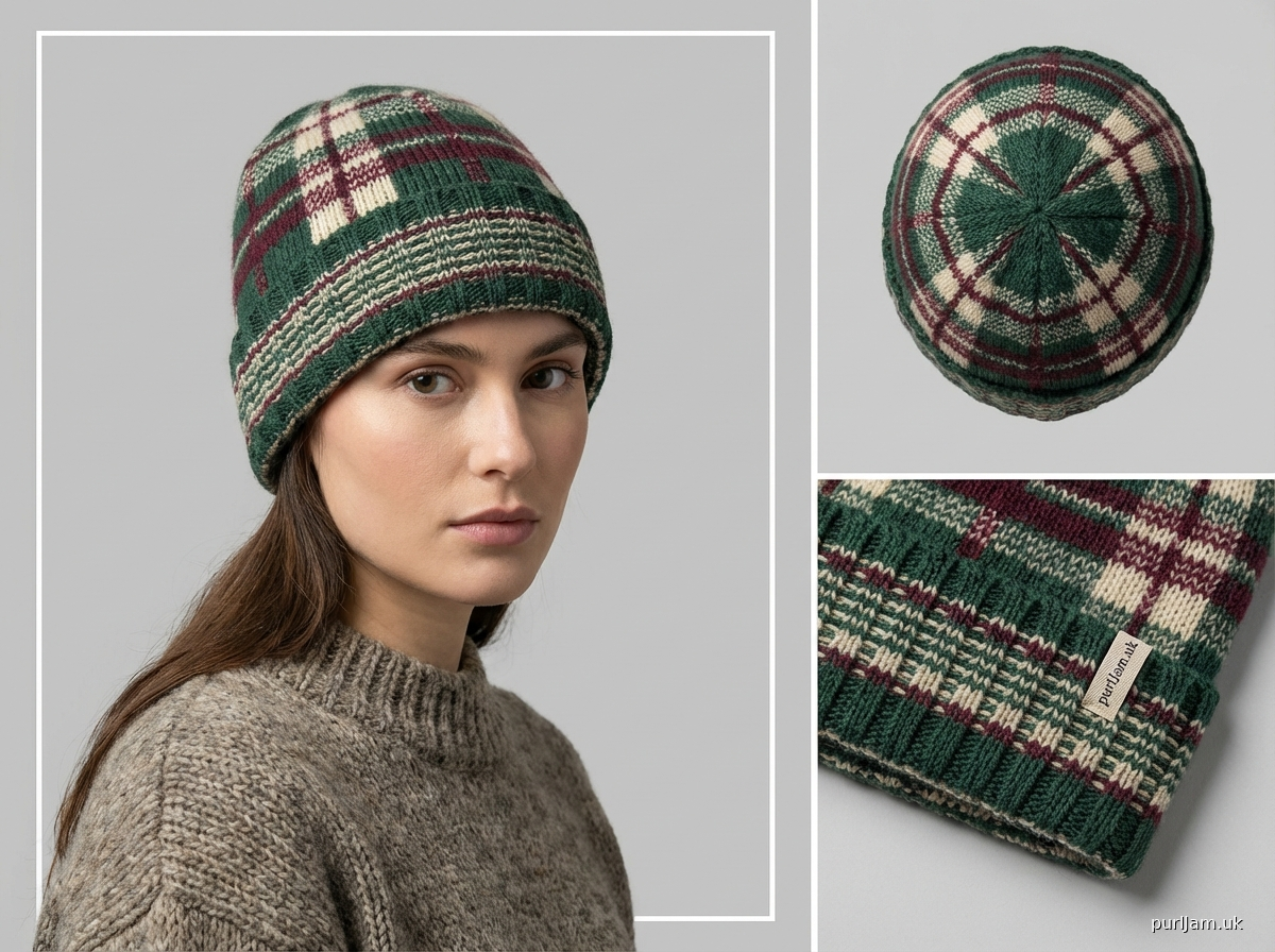 Highland Plaid Machine Knit Beanie