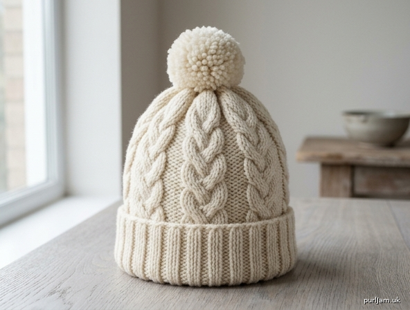 Arden Cabled Turn Back Hat With Pompom