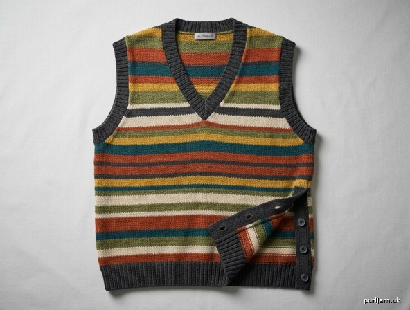 Random Stripe V Neck Slip On Vest With Buttonfly Side Splits