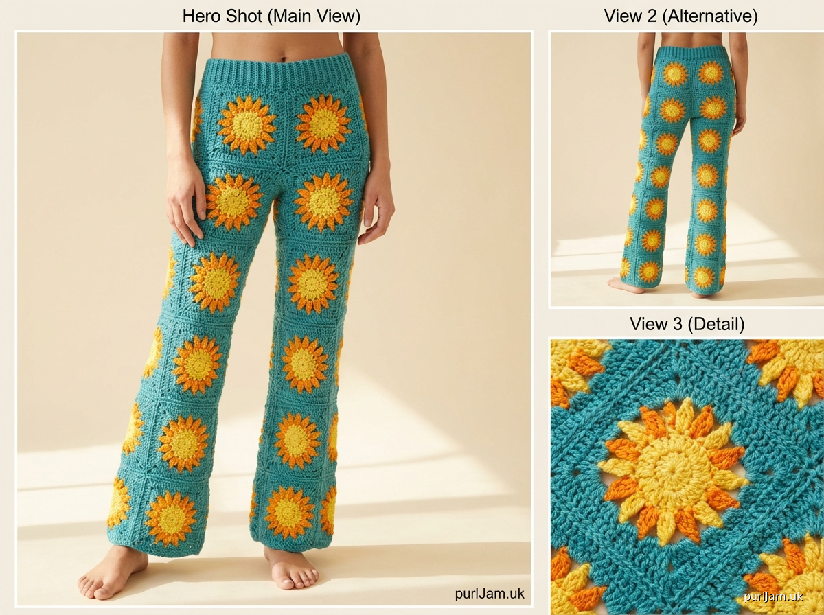 Sunshine Flare Pants With Granny Square Sun Motif