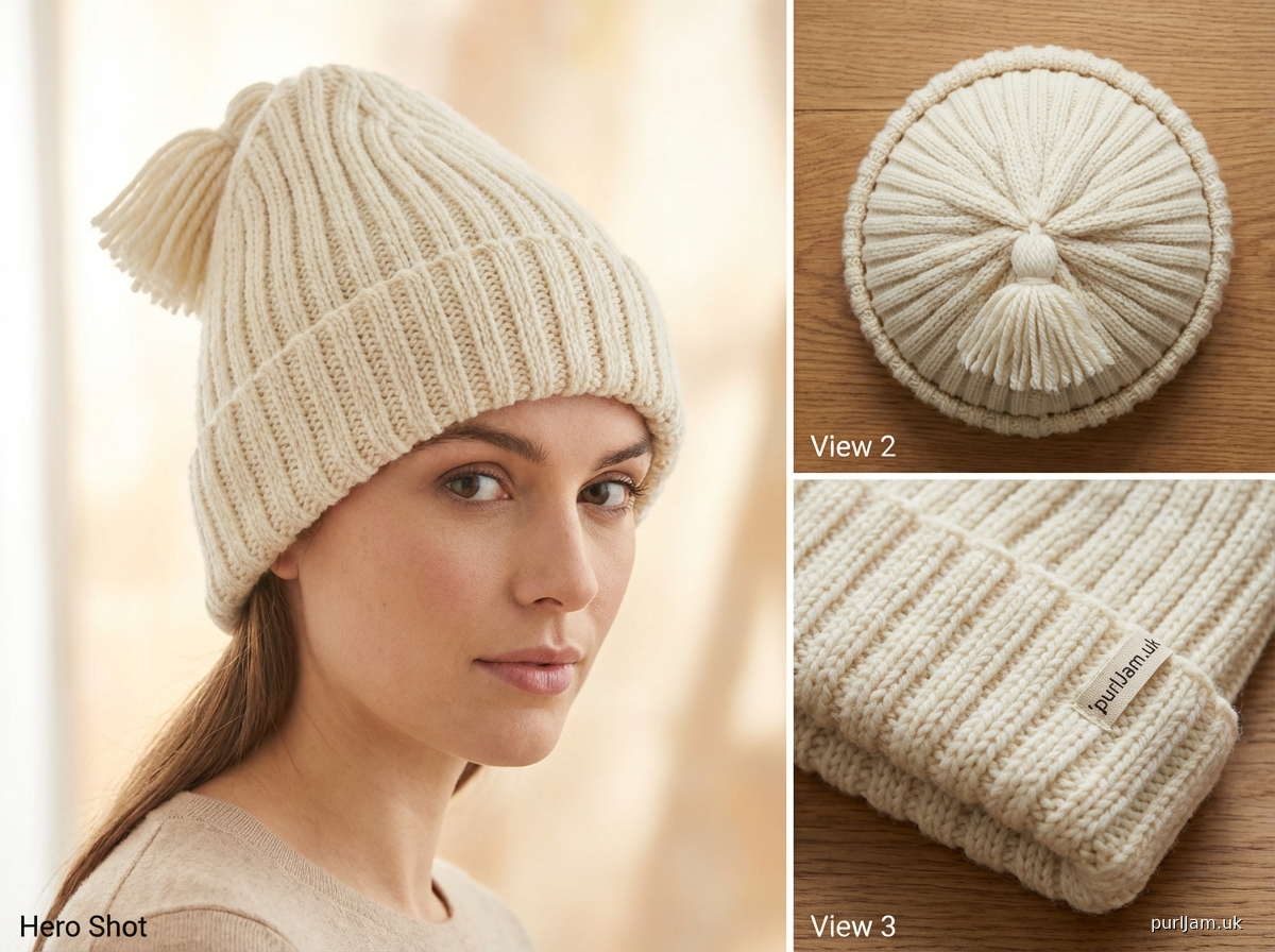 Pointed Ribbed Beanie With Tassel