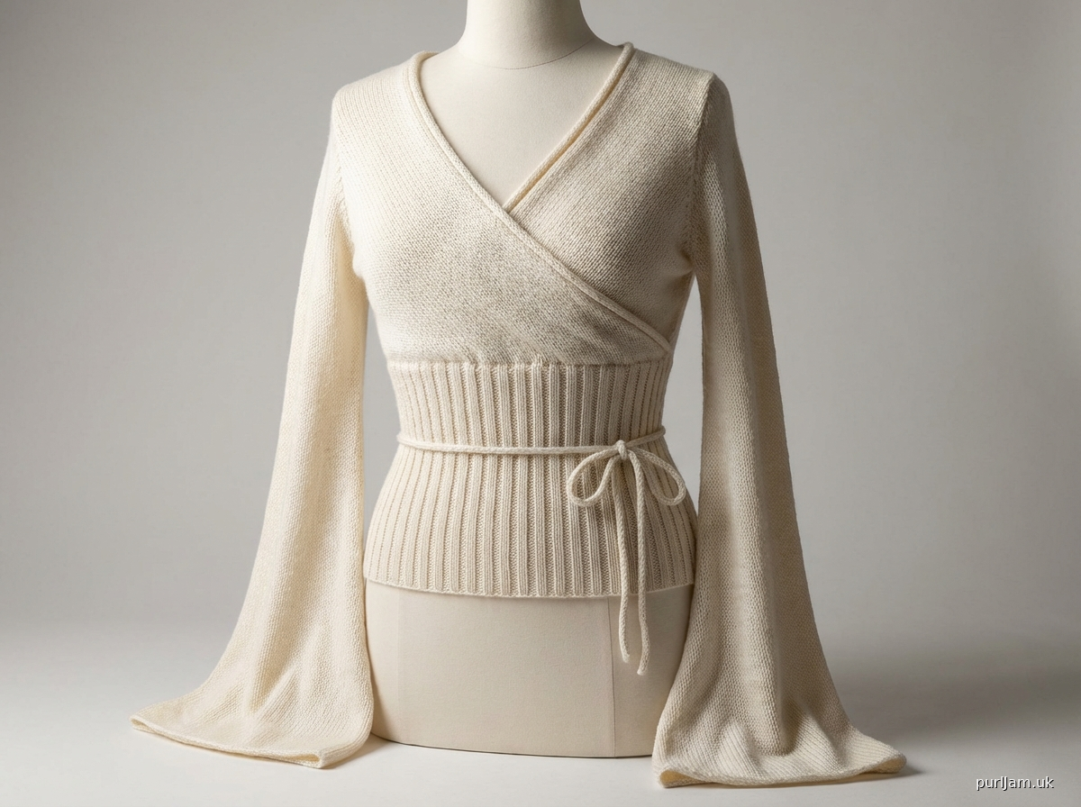 Silhouette Surplice Wrap Sweater With Corset Waist Bell Slee