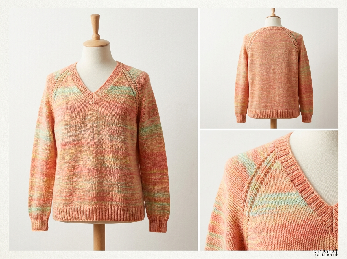 Sherbet Eyelet V Neck Raglan Sweater