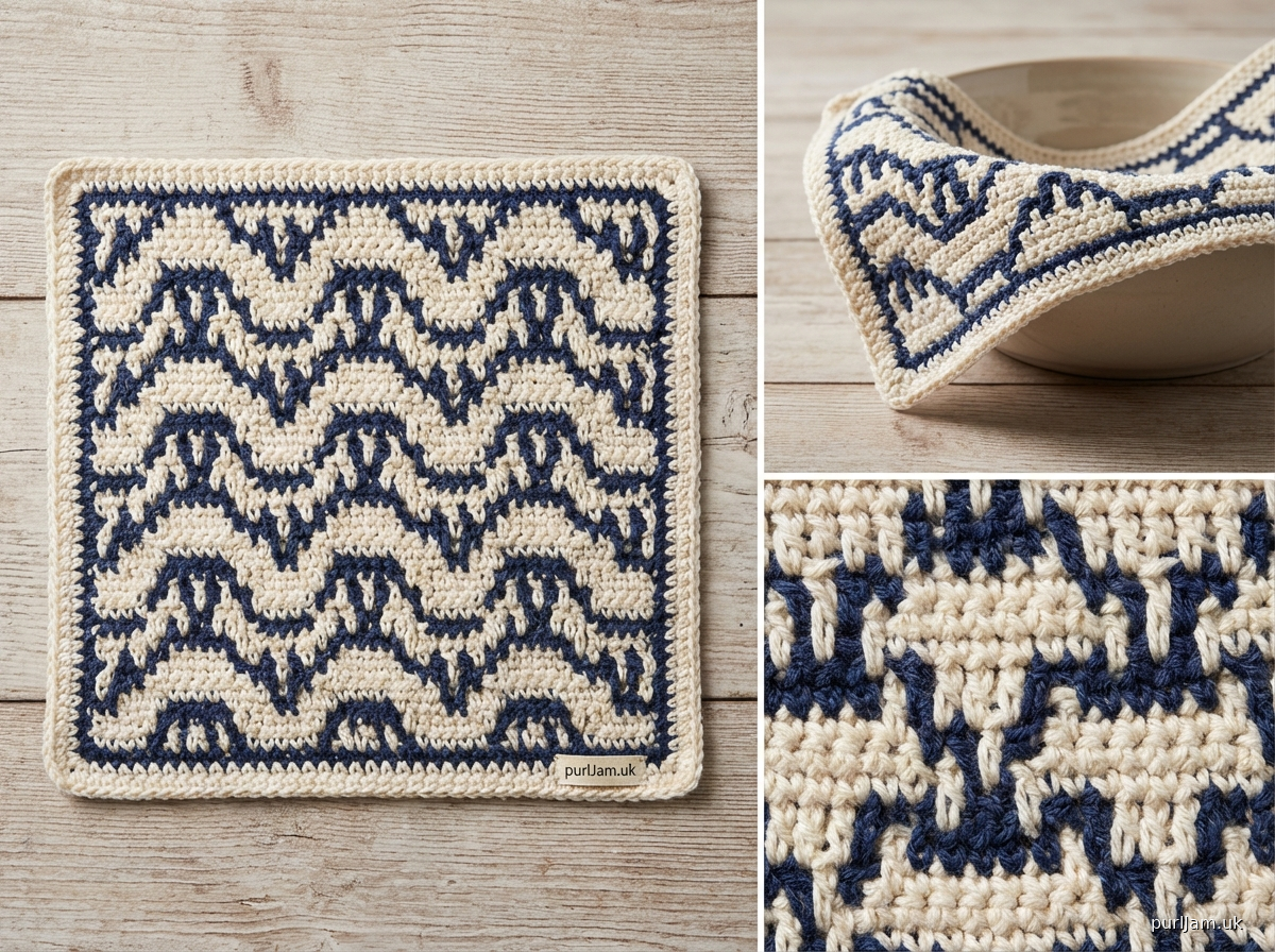 Mosaic Waves Crochet Dishcloth