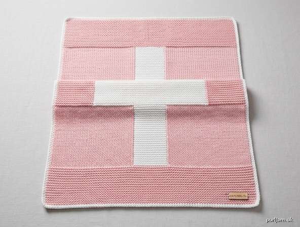 Blessed Little One Garter Stitch Baby Blanket With Cross Mot