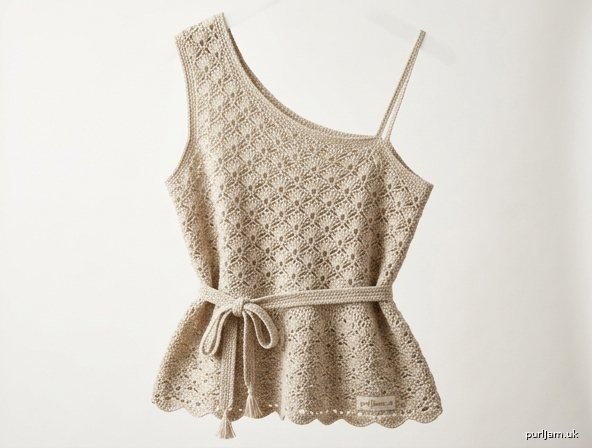Natural Linen One Shoulder Lace Tank Top
