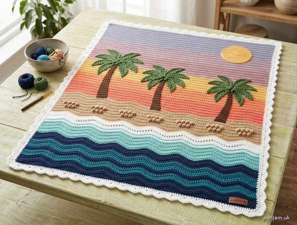 Sunset Cove Waves Palms Afghan