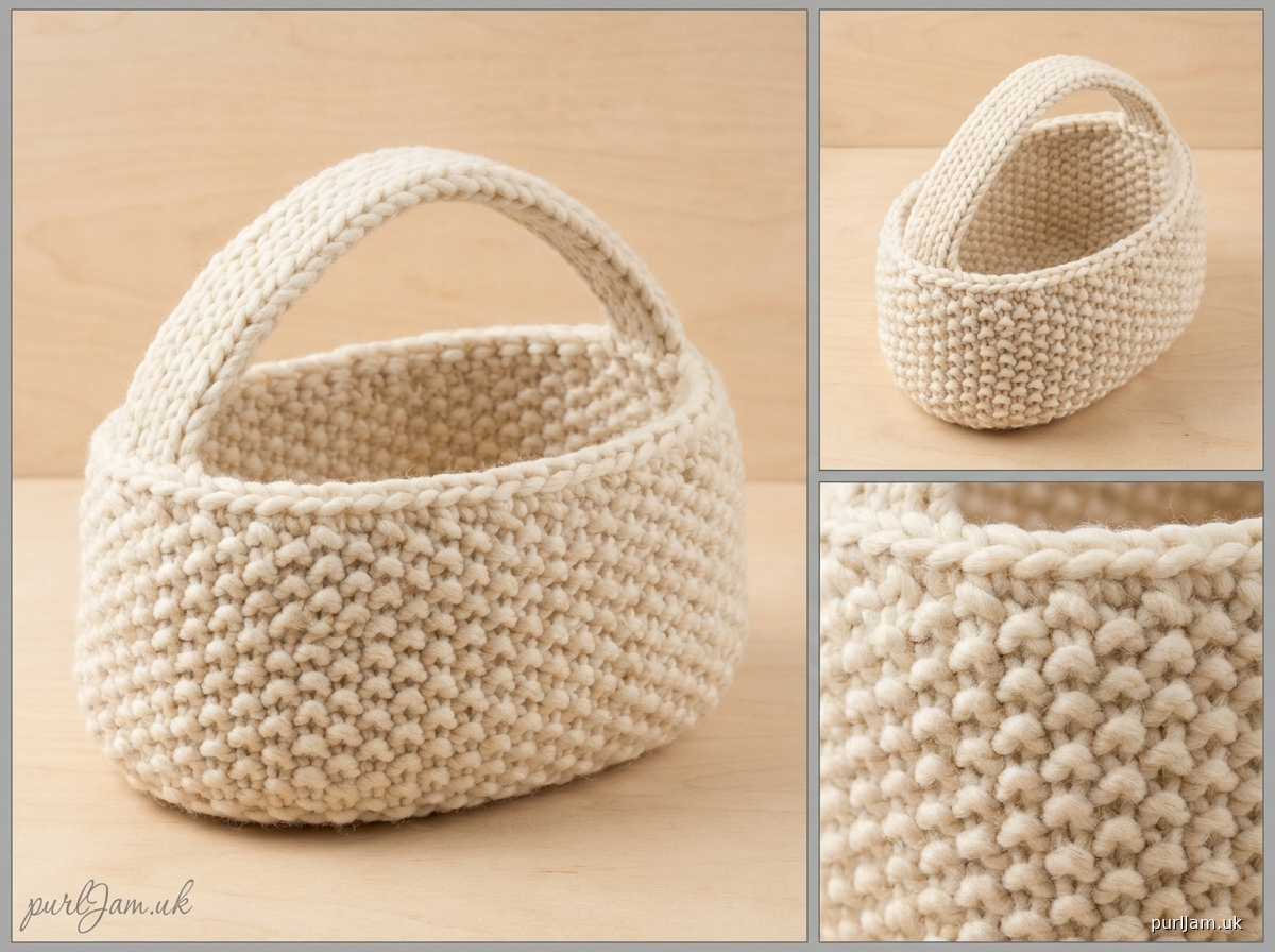 Oval Chunky Knit Basket With Handle
