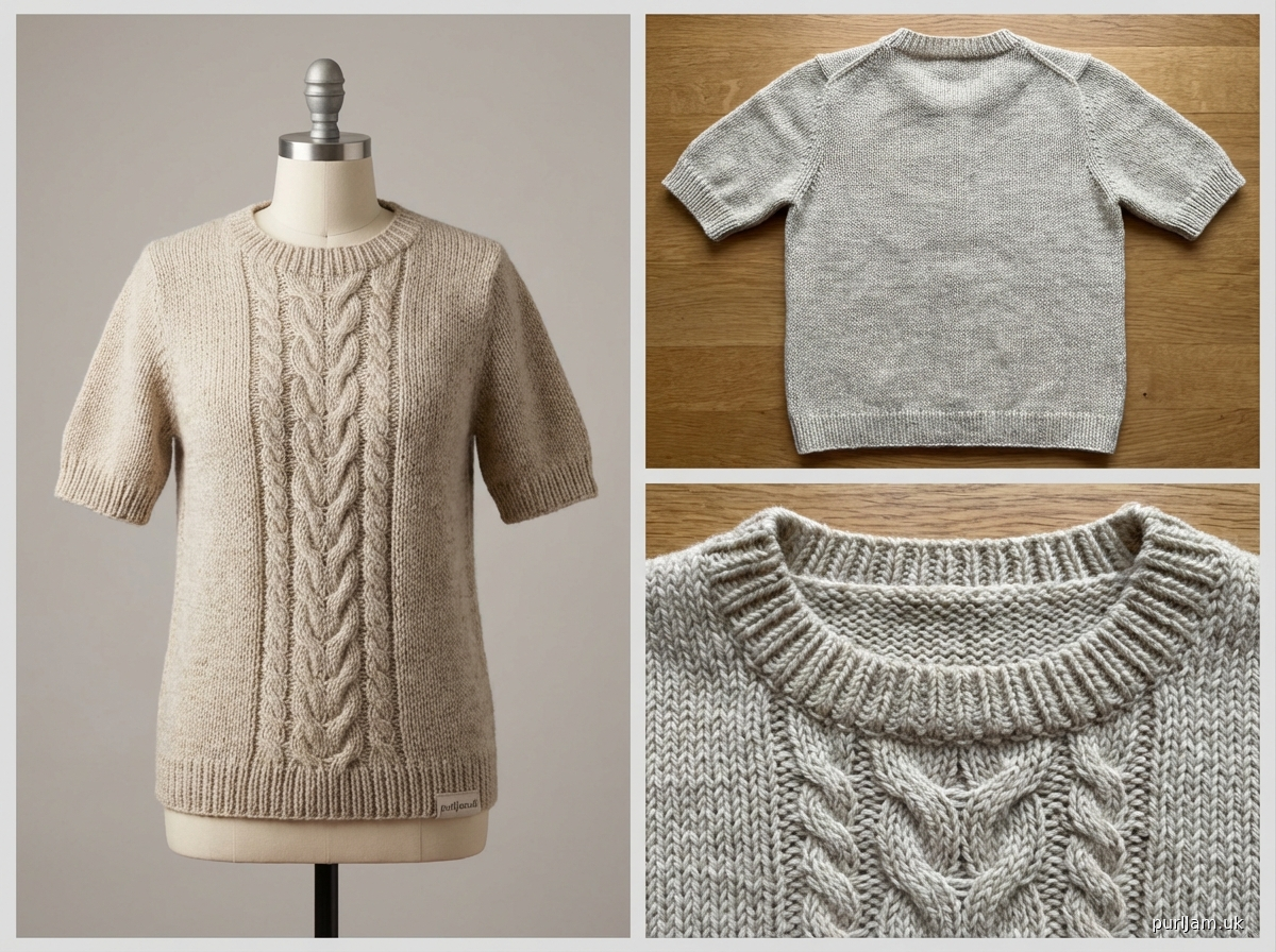 Short Sleeve Pullover With Center Cable Panel