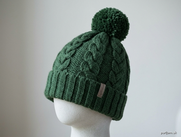 Brimmed Cabled Hat With Pompom