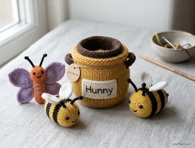 Stitch chart guide image for Busy Bees, Butterfly & Hunny Pot Knitted Amigurumi Set