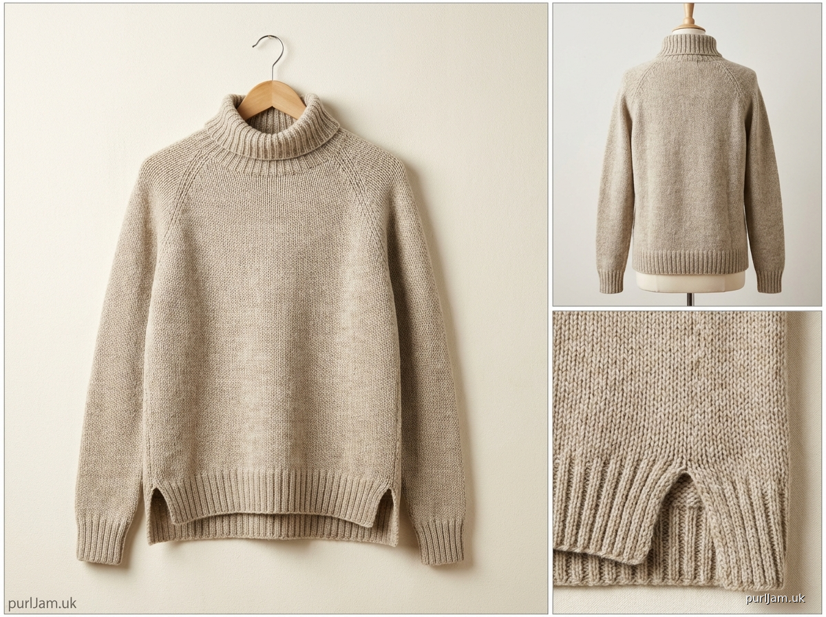 Roll Neck Raglan Pullover With Split Hem