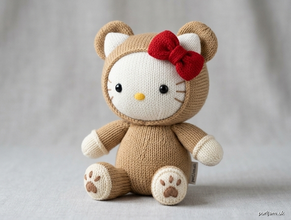 Hello Kitty In A Bear Costume Knitted Amigurumi