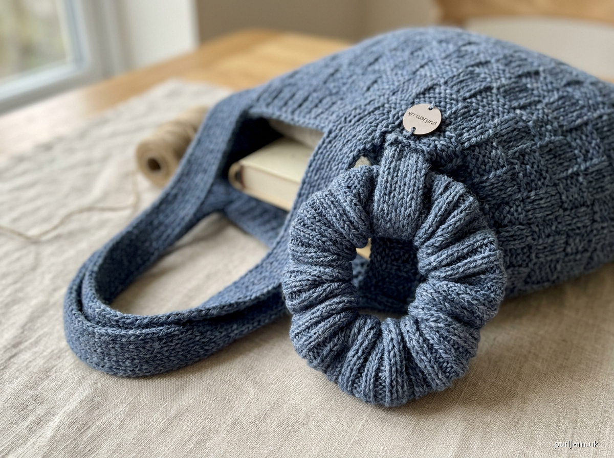 Knitted Tote Bag With Scrunchie Wrist Handle