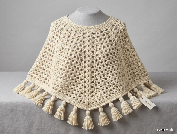 Mesh Star Poncho With Shrimp Stitch Trim Tassels