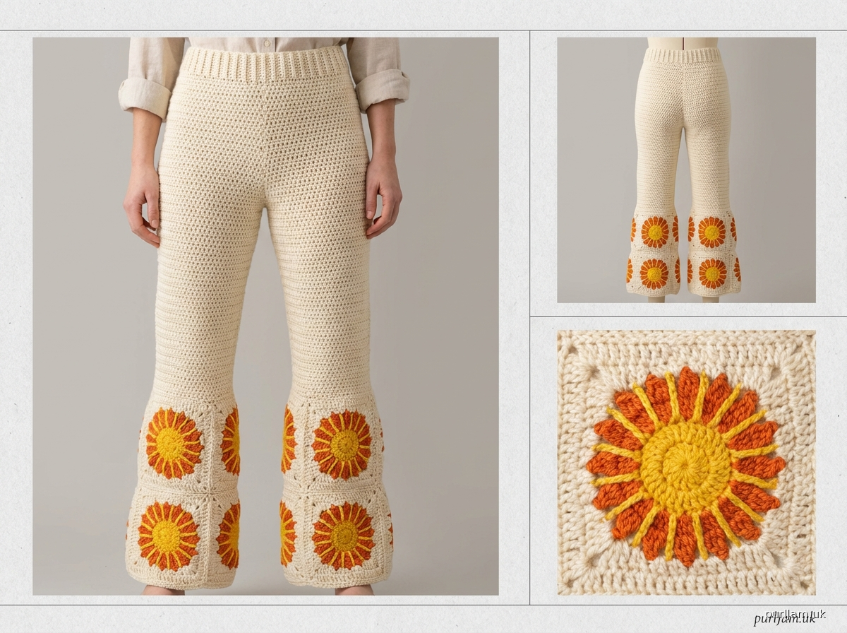 Flare Pants With Sun Granny Squares
