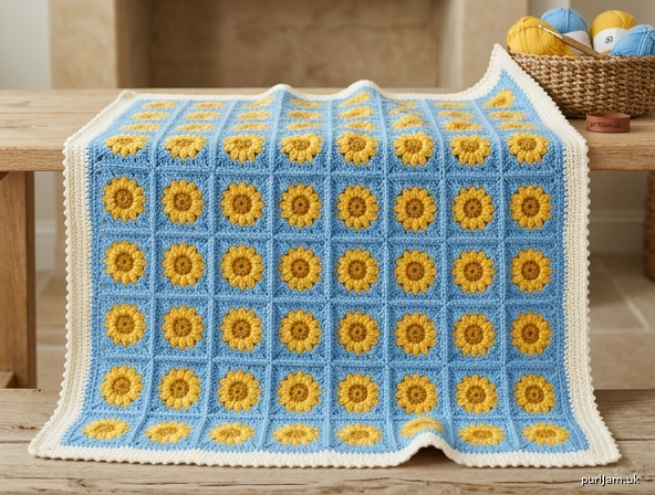 Sunny Flower Granny Square Blanket