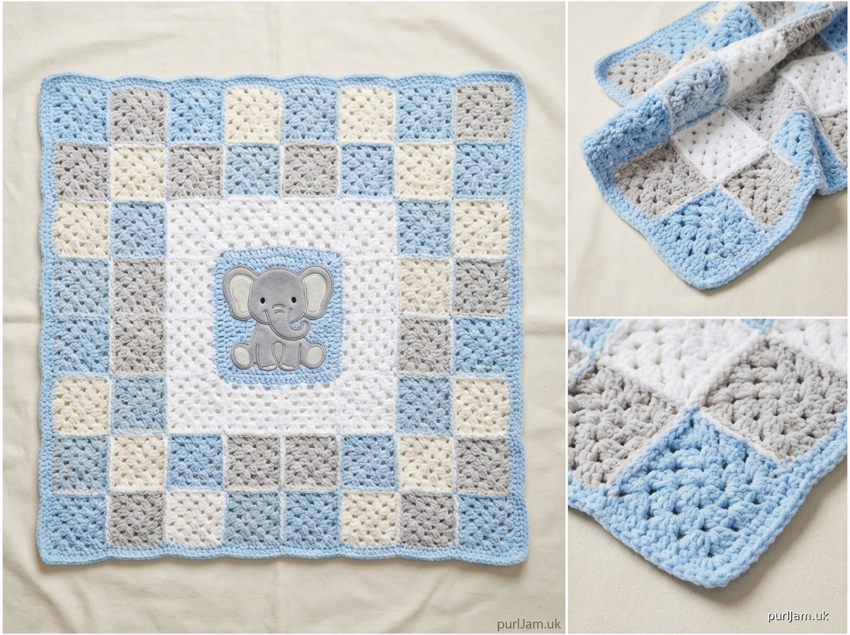 Baby Elephant Granny Square Blanket