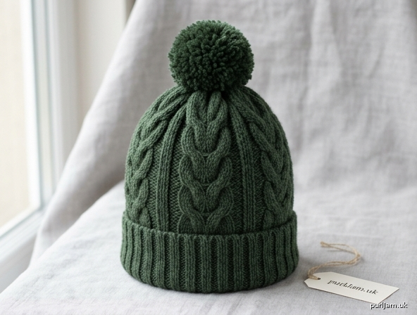 Cabled Beanie With Pompom