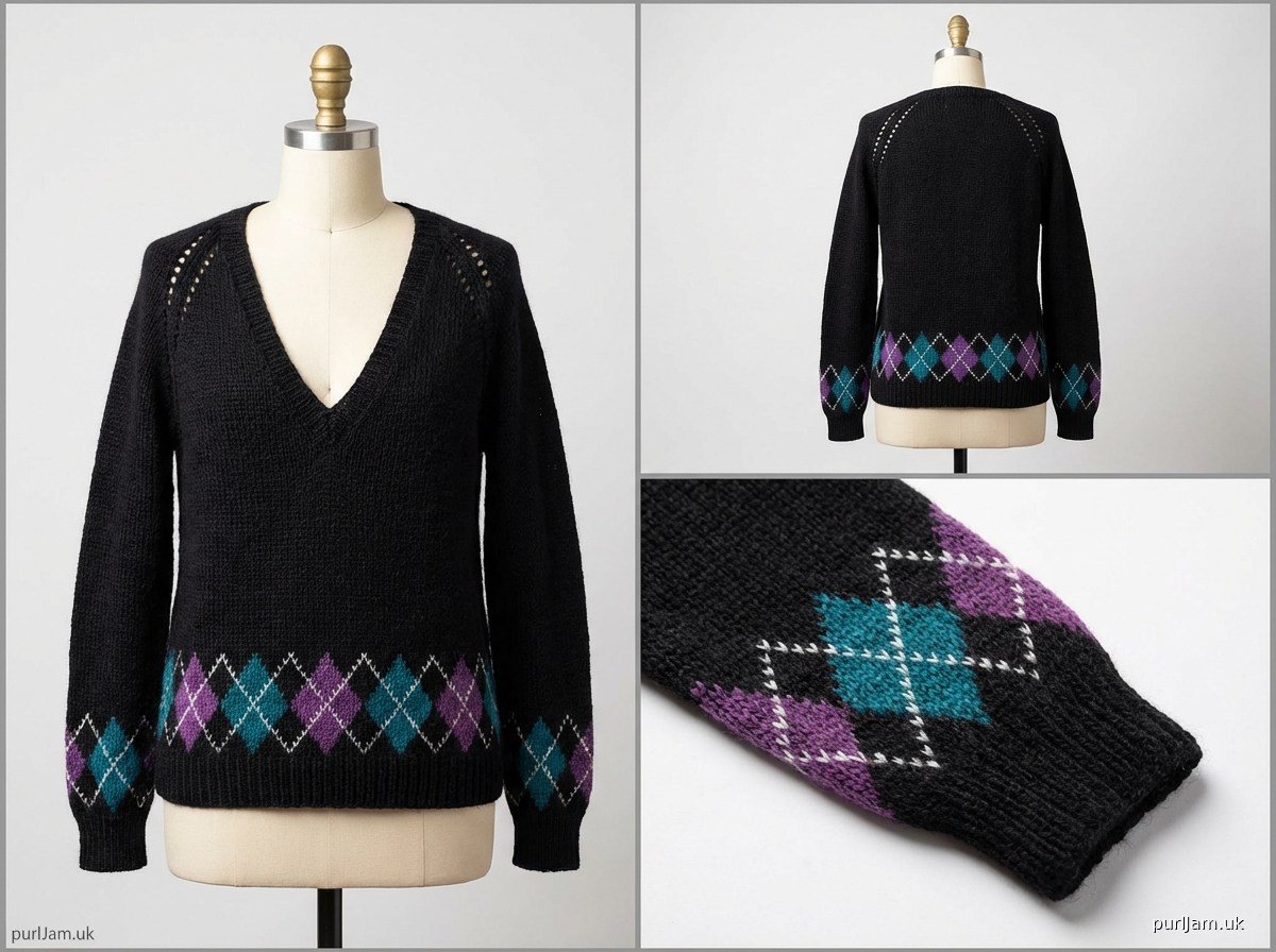 Midnight Argyle Raglan Pullover