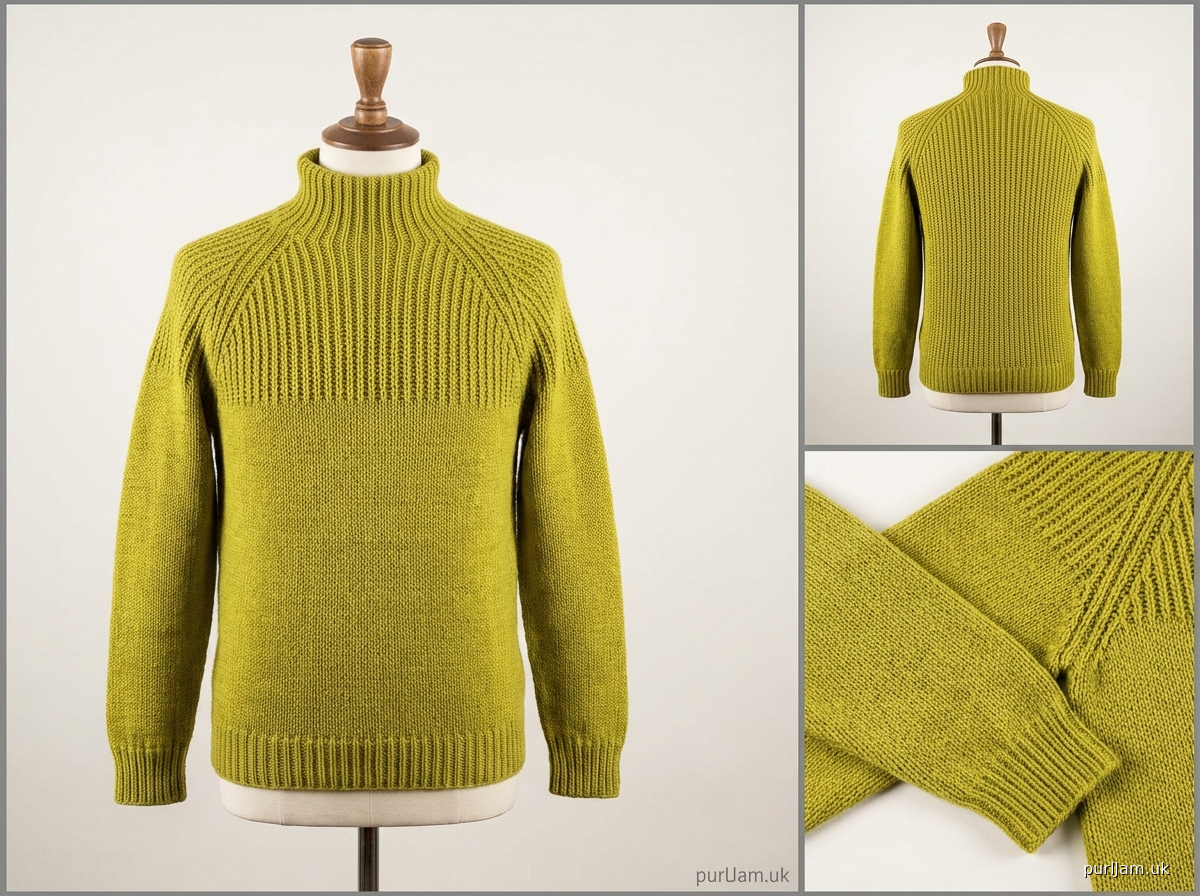 1960S Inspired Mens Funnel Neck Brioche Pullover