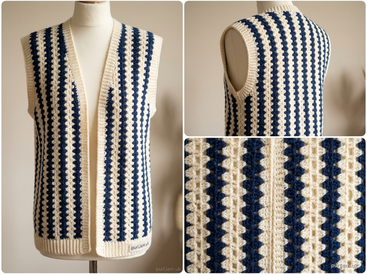 Vertical Striped Granny Stitch Waistcoat