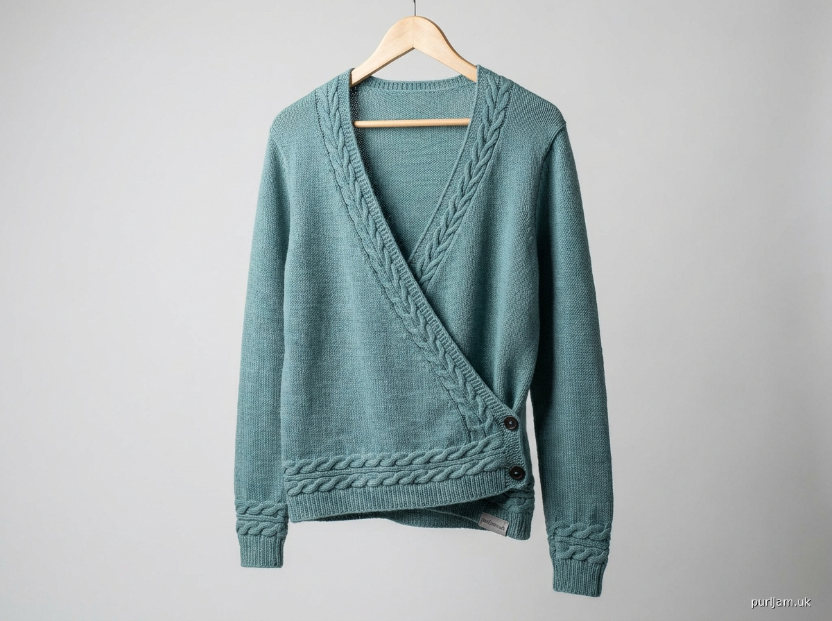 Crossbody Cable Faux Wrap V Neck Sweater