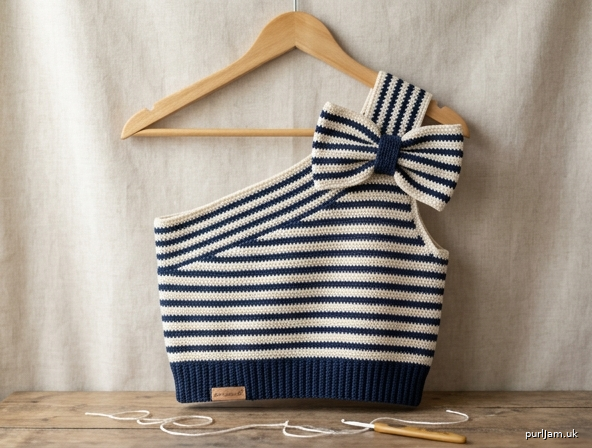 Nautical Knot One Shoulder Striped Crop Top