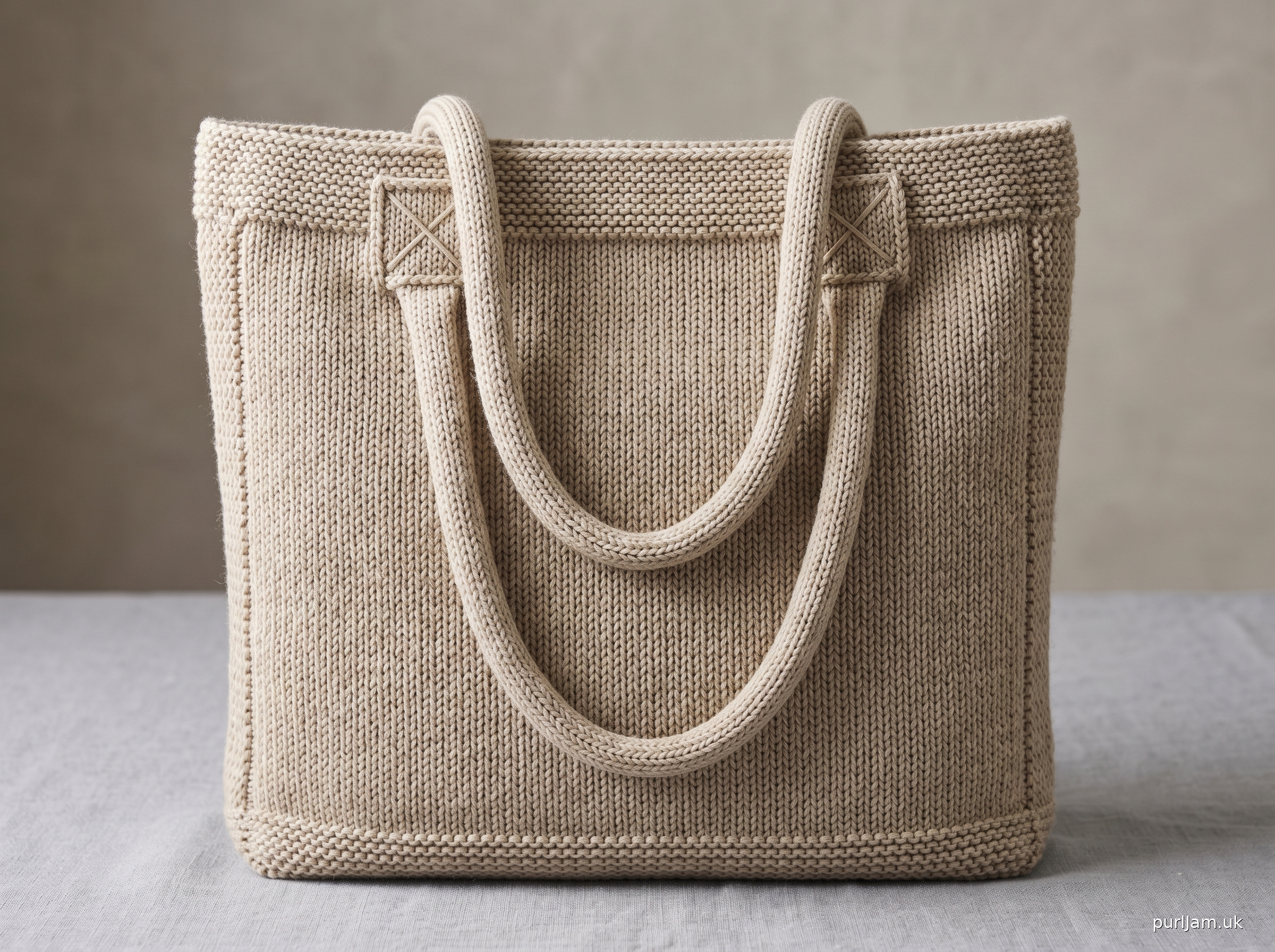 Market Tote Bag With Knitted Tube Handles