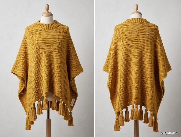 Asymmetrical Drape Poncho With Tassels