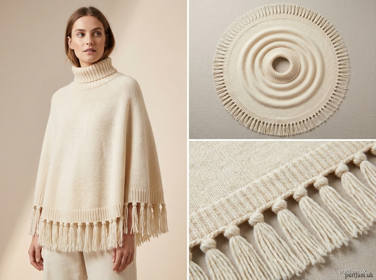 Cozy Funnel Neck Poncho With Fringe