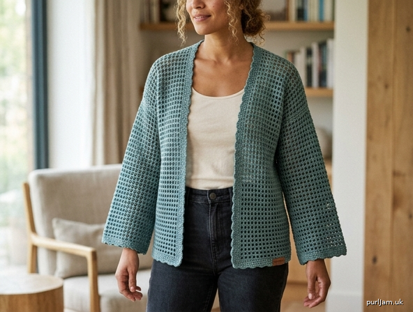 Filet Mesh Open Front Kimono Cardigan