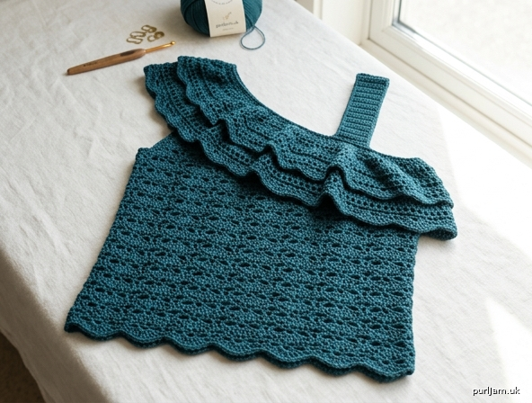 Peacock Cascade One Shoulder Asymmetrical Ruffle Tank