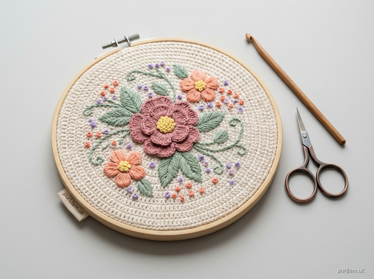 Blooming Garden Crochet Embroidery Hoop Art