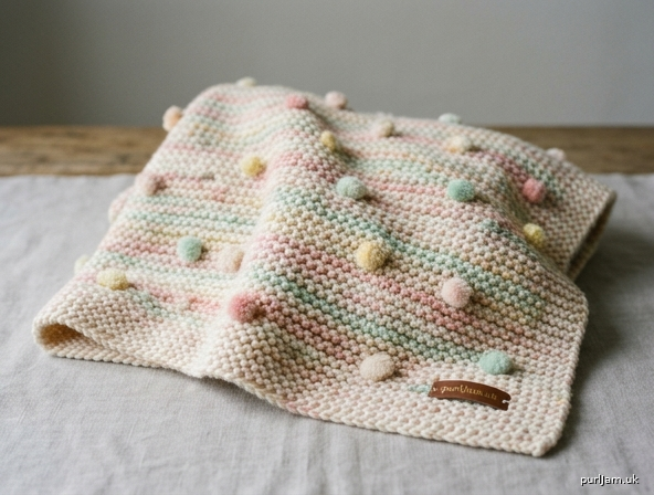 Pom Pom Garter Stitch Baby Blanket