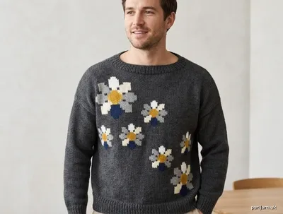Stitch chart guide image for Men’s Drop-Shoulder Daisy Pullover