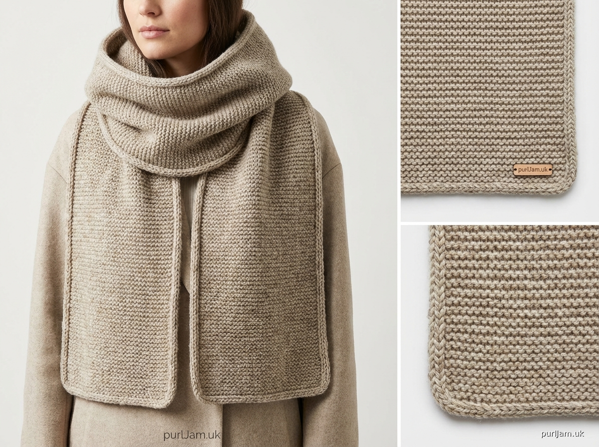 Hooded Scarf In Garter Stitch With I Cord Edging