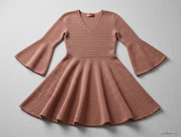 V Neck Skater Dress With Flared Sleeves